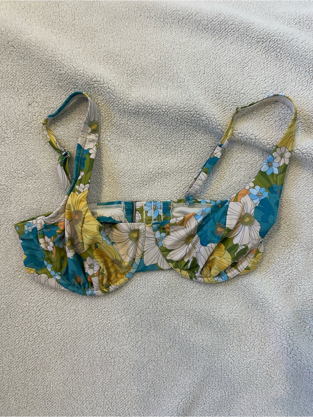 Wild Fable D/DD Floral Underwire Bikini Top Yellow Blue Retro Swim